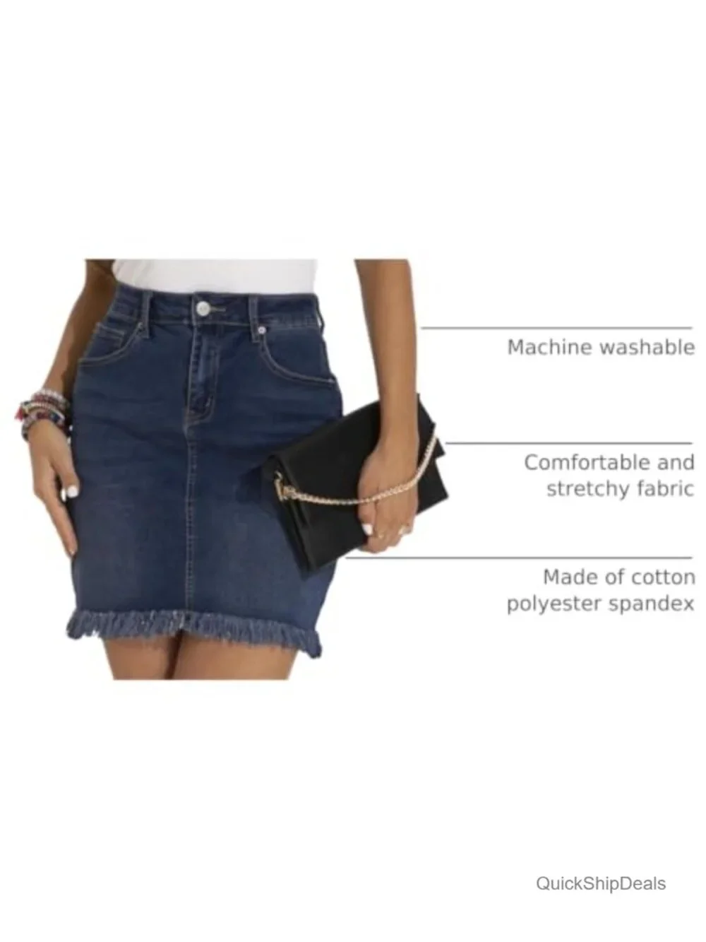 Womens Denim Skirt Raw Hem Stretch Casual High Waist Mini Jean Skirt